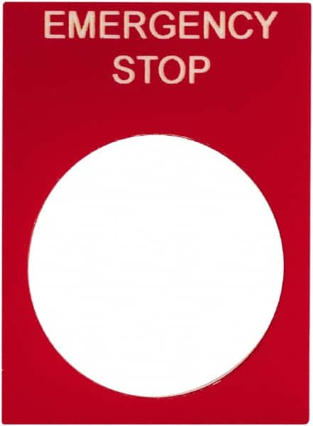 Schneider Electric - Rectangular, PVC Legend Plate - Emergency Stop - Red Background, White Letters, 22mm Hole Diameter, 30mm Wide x 40mm High - Exact Tooling