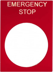 Schneider Electric - Rectangular, PVC Legend Plate - Emergency Stop - Red Background, White Letters, 22mm Hole Diameter, 30mm Wide x 40mm High - Exact Tooling