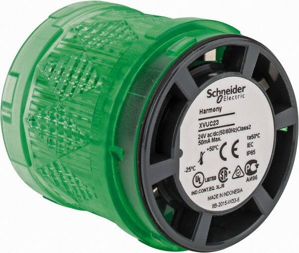 Schneider Electric - LED Lamp, Green, Steady, Stackable Tower Light Module - 24 VAC/VDC, 40 Milliamp, IP65 Ingress Rating, Base Mount - Exact Tooling