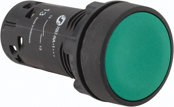 Schneider Electric - 22mm Mount Hole, Flush, Pushbutton Switch Only - Round, Green Pushbutton, Nonilluminated, Momentary (MO), Shock and Vibration Resistant - Exact Tooling