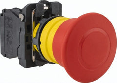 Schneider Electric - 22mm Mount Hole, Extended Mushroom Head, Pushbutton Switch Only - Round, Red Pushbutton, Nonilluminated, Trigger Action, Off, Shock and Vibration Resistant - Exact Tooling