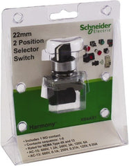 Schneider Electric - 22mm Mount Hole, 2 Position, Lever Operated, Selector Switch with Contact Blocks - Black, Maintained (MA), Nonilluminated, 1 Contact Block - Exact Tooling