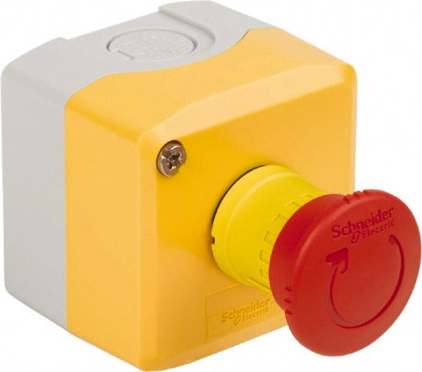 Schneider Electric - 1 Operator, Mushroom Head Control Station - No Legend (Legend), Turn to Release Switch, NC Contact, NEMA 13, 4X - Exact Tooling