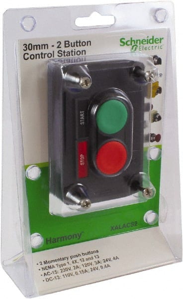 Schneider Electric - 2 Operator, Flush Pushbutton Control Station - Marche-Arret (Legend), Momentary Switch, NO/NC Contact, NEMA 1, 12, 13, 3, 3R, 4 - Exact Tooling