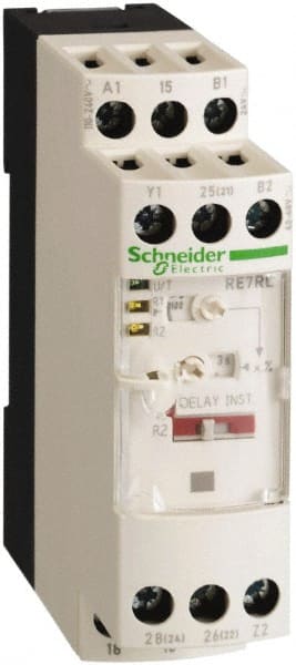 Schneider Electric - 300 hr Delay, Single Range 2CO Time Delay Relay - 8 Contact Amp, 110 to 240 VAC, 24 VAC, 24 VDC, 42 to 48 VAC & 42 to 48 VDC - Exact Tooling
