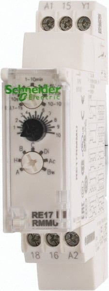 Schneider Electric - 100 hr Delay, Multiple Range SPDT Time Delay Relay - 8 Contact Amp, 24 to 240 VAC/VDC, Selector Switch - Exact Tooling