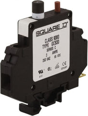 Square D - 3 Amp, 250 VAC, 65 VDC, 1 Pole, DIN Rail Mount Circuit Protector - Thermal Magnetic Trip, 16-10 AWG, 64mm Deep x 80mm High x - Exact Tooling