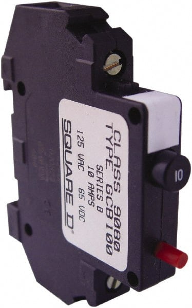 Square D - 10 Amp, 125 VAC, 65 VDC, 1 Pole, DIN Rail Mount Circuit Protector - Thermal Magnetic Trip, 16-10 AWG, 64mm Deep x 80mm High x - Exact Tooling