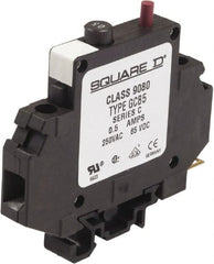 Square D - 0.50 Amp, 250 VAC, 65 VDC, 1 Pole, DIN Rail Mount Circuit Protector - Thermal Magnetic Trip, 16-10 AWG, 64mm Deep x 80mm High x - Exact Tooling