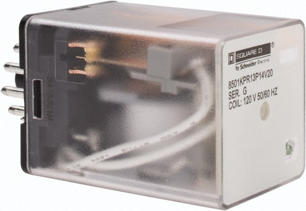 Square D - 11 Pins, 1 hp at 277 Volt & 1/3 hp at 120 Volt, 3 VA Power Rating, Octal Electromechanical Plug-in General Purpose Relay - 10 Amp at 250 VAC, 3PDT, 120 VAC at 50/60 Hz, 34.9mm Wide x 50.3mm High x 35.4mm Deep - Exact Tooling