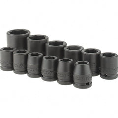 Proto - 12 Piece 3/4" Drive Black Finish Impact Socket Set - 6 Points, 19mm to 46mm Range, Metric Measurement Standard - Exact Tooling