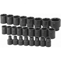 SK - 1/2" Drive Standard Impact Socket Set - 8 to 36mm, Metric Measurement Standard - Exact Tooling