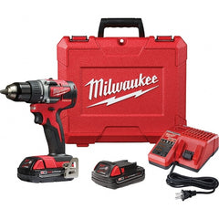 Milwaukee Tool - 18 Volt 1/2" Chuck Pistol Grip Handle Cordless Drill - 0-1800 RPM, Single-Sleeve Ratcheting Chuck, Reversible, 2 Lithium-Ion Batteries Included - Exact Tooling
