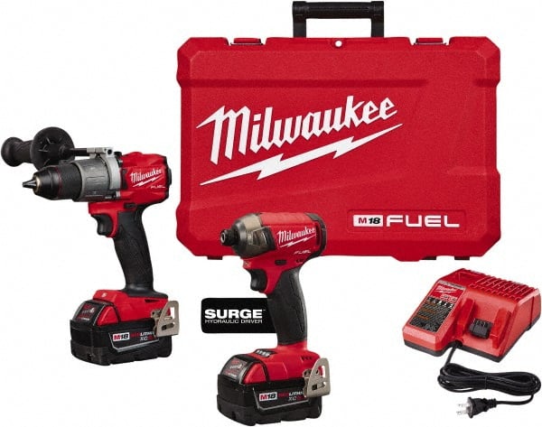 Milwaukee Tool - 18 Volt Cordless Tool Combination Kit - Includes Hammer Drill & 1/4" Hex Impact Driver, Lithium-Ion Battery Included - Exact Tooling