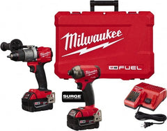 Milwaukee Tool - 18 Volt Cordless Tool Combination Kit - Includes Hammer Drill & 1/4" Hex Impact Driver, Lithium-Ion Battery Included - Exact Tooling