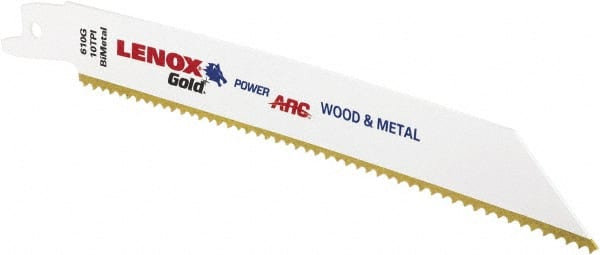 Lenox - 6" Long x 3/4" Thick, Bi-Metal Reciprocating Saw Blade - Tapered Profile, 10 TPI, Toothed Edge, Universal Shank - Exact Tooling