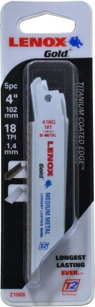 Lenox - 4" Long x 3/4" Thick, Bi-Metal Reciprocating Saw Blade - Tapered Profile, 18 TPI, Toothed Edge, Universal Shank - Exact Tooling