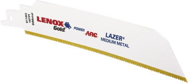 Lenox - 6" Long x 1" Thick, Bi-Metal Reciprocating Saw Blade - Tapered Profile, 18 TPI, Toothed Edge, Universal Shank - Exact Tooling