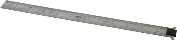 SPI - 12" Long, 1/100, 1/64, 1/50, 1/32" Graduation, Tool Steel Rule - 16R Graduation Style, 1" Wide, Silver, Satin Chrome Finish - Exact Tooling