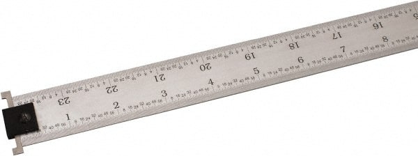 SPI - 24" Long, 1/100, 1/64, 1/50, 1/32" Graduation, Tool Steel Rule - 16R Graduation Style, 1-1/8" Wide, Silver, Satin Chrome Finish - Exact Tooling