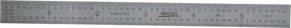 SPI - 6" Long, 1/64, 1/50, 1/32, 1/10" Graduation, Flexible Steel Rule - 3R Graduation Style, 1/2" Wide, Silver, Satin Chrome Finish - Exact Tooling
