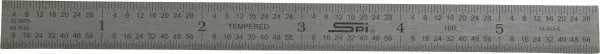 SPI - 6" Long, 1/100, 1/64, 1/50, 1/32" Graduation, Flexible Steel Rule - 16R Graduation Style, 1/2" Wide, Silver, Satin Chrome Finish - Exact Tooling