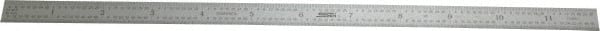 SPI - 12" Long, 1/64, 1/50, 1/32, 1/10" Graduation, Flexible Steel Rule - 3R Graduation Style, 1/2" Wide, Silver, Satin Chrome Finish - Exact Tooling
