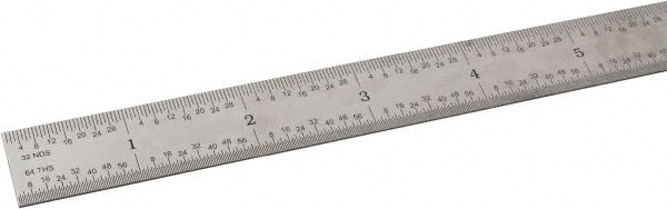 SPI - 24" Long, 1/64, 1/50, 1/32, 1/10" Graduation, Flexible Steel Rule - 3R Graduation Style, 3/4" Wide, Silver, Satin Chrome Finish - Exact Tooling