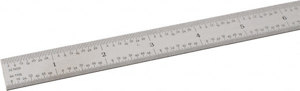 SPI - 24" Long, 1/64, 1/32" and 0.5, 1mm Graduation, Flexible Steel Rule - English/Metric Graduation Style, 3/4" Wide, Silver, Satin Chrome Finish - Exact Tooling