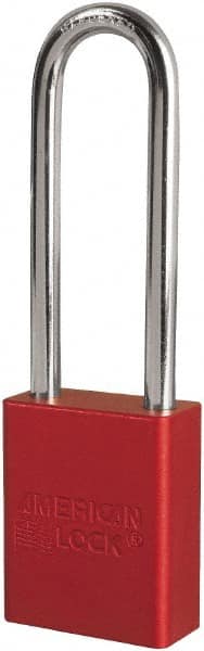 American Lock - Keyed Different Conductive Lockout Padlock - 3" Shackle Clearance, 1/4" Shackle Diam, 1.8" Body Height x 3/4" Body Width, Red, 6 Pins - Exact Tooling