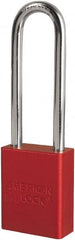 American Lock - Keyed Different Conductive Lockout Padlock - 3" Shackle Clearance, 1/4" Shackle Diam, 1.8" Body Height x 3/4" Body Width, Red, 6 Pins - Exact Tooling