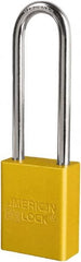 American Lock - Keyed Different Conductive Lockout Padlock - 3" Shackle Clearance, 1/4" Shackle Diam, 1.8" Body Height x 3/4" Body Width, Yellow, 6 Pins - Exact Tooling