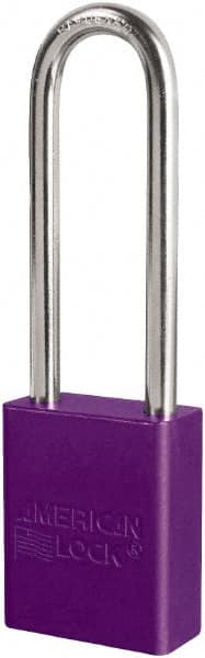 American Lock - Keyed Different Conductive Lockout Padlock - 3" Shackle Clearance, 1/4" Shackle Diam, 1.8" Body Height x 3/4" Body Width, Purple, 6 Pins - Exact Tooling