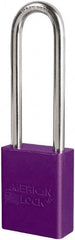 American Lock - Keyed Different Conductive Lockout Padlock - 3" Shackle Clearance, 1/4" Shackle Diam, 1.8" Body Height x 3/4" Body Width, Purple, 6 Pins - Exact Tooling