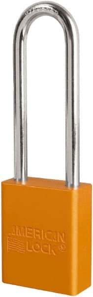 American Lock - Keyed Different Conductive Lockout Padlock - 3" Shackle Clearance, 1/4" Shackle Diam, 1.8" Body Height x 3/4" Body Width, Orange, 6 Pins - Exact Tooling