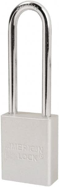 American Lock - Keyed Different Conductive Lockout Padlock - 3" Shackle Clearance, 1/4" Shackle Diam, 1.8" Body Height x 1-1/2" Body Width, Silver, 6 Pins - Exact Tooling