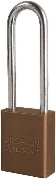 American Lock - Keyed Different Conductive Lockout Padlock - 3" Shackle Clearance, 1/4" Shackle Diam, 1.8" Body Height x 3/4" Body Width, Brown, 6 Pins - Exact Tooling
