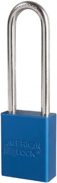 American Lock - Keyed Different Conductive Lockout Padlock - 3" Shackle Clearance, 1/4" Shackle Diam, 1.8" Body Height x 3/4" Body Width, Blue, 6 Pins - Exact Tooling