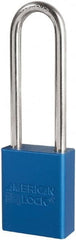 American Lock - Keyed Different Conductive Lockout Padlock - 3" Shackle Clearance, 1/4" Shackle Diam, 1.8" Body Height x 3/4" Body Width, Blue, 6 Pins - Exact Tooling