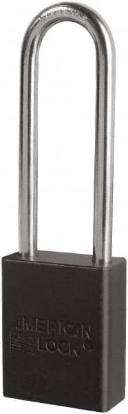 American Lock - Keyed Different Conductive Lockout Padlock - 3" Shackle Clearance, 1/4" Shackle Diam, 1.8" Body Height x 3/4" Body Width, Black, 6 Pins - Exact Tooling