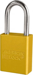 American Lock - Keyed Different Conductive Lockout Padlock - 1-1/2" Shackle Clearance, 1/4" Shackle Diam, 1.8" Body Height x 3/4" Body Width, Yellow, 6 Pins - Exact Tooling