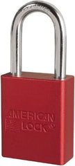 American Lock - Keyed Different Conductive Lockout Padlock - 1-1/2" Shackle Clearance, 1/4" Shackle Diam, 1.8" Body Height x 3/4" Body Width, Red, 6 Pins - Exact Tooling