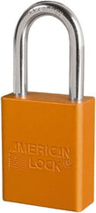 American Lock - Keyed Different Conductive Lockout Padlock - 1-1/2" Shackle Clearance, 1/4" Shackle Diam, 1.8" Body Height x 3/4" Body Width, Orange, 6 Pins - Exact Tooling