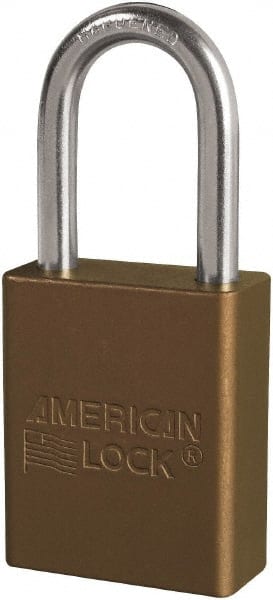 American Lock - Keyed Different Conductive Lockout Padlock - 1-1/2" Shackle Clearance, 1/4" Shackle Diam, 1.8" Body Height x 3/4" Body Width, Brown, 6 Pins - Exact Tooling