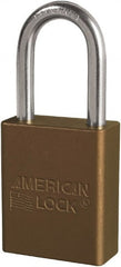 American Lock - Keyed Different Conductive Lockout Padlock - 1-1/2" Shackle Clearance, 1/4" Shackle Diam, 1.8" Body Height x 3/4" Body Width, Brown, 6 Pins - Exact Tooling