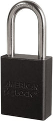 American Lock - Keyed Different Conductive Lockout Padlock - 1-1/2" Shackle Clearance, 1/4" Shackle Diam, 1.8" Body Height x 3/4" Body Width, Black, 6 Pins - Exact Tooling