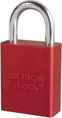 American Lock - Keyed Different Conductive Lockout Padlock - 1" Shackle Clearance, 1/4" Shackle Diam, 1.8" Body Height x 3/4" Body Width, Red, 6 Pins - Exact Tooling