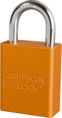 American Lock - Keyed Different Conductive Lockout Padlock - 1" Shackle Clearance, 1/4" Shackle Diam, 1.8" Body Height x 3/4" Body Width, Orange, 6 Pins - Exact Tooling