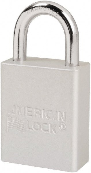 American Lock - Keyed Different Conductive Lockout Padlock - 1" Shackle Clearance, 1/4" Shackle Diam, 1.8" Body Height x 1-1/2" Body Width, Silver, 6 Pins - Exact Tooling