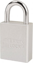 American Lock - Keyed Different Conductive Lockout Padlock - 1" Shackle Clearance, 1/4" Shackle Diam, 1.8" Body Height x 1-1/2" Body Width, Silver, 6 Pins - Exact Tooling